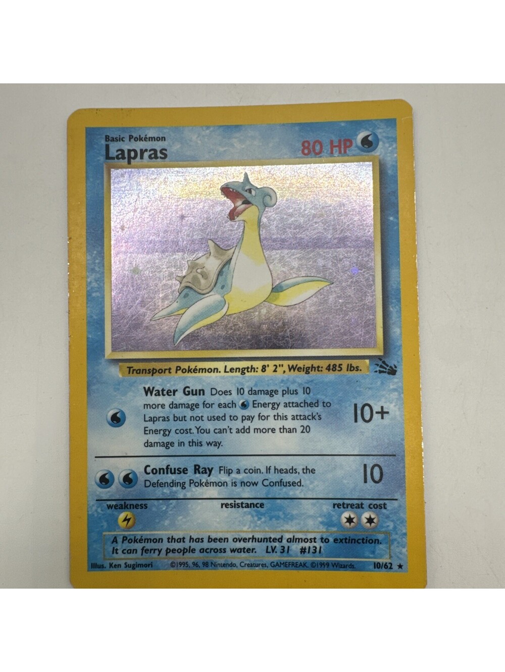 Pokémon TCG Lapras Fossil Holo 1999 Rare